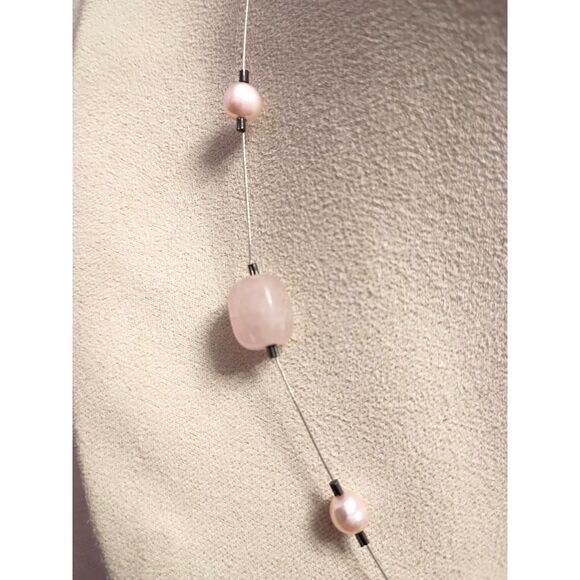 Vintage Designer Silpada 925 Silver Collar Necklace Rose Quartz Freshwater Pearl - Picture 3 of 6